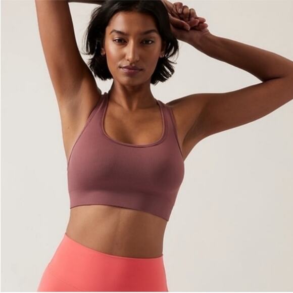 NWT Athleta Aurora Ribbed Scoop Bra D-DD "Tawny Rose" - Picture 1 of 10
